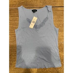 Lauren Ralph Lauren Spring Classics Monaco Blue Ribbed Tank Top W Lace SZ XL NWT